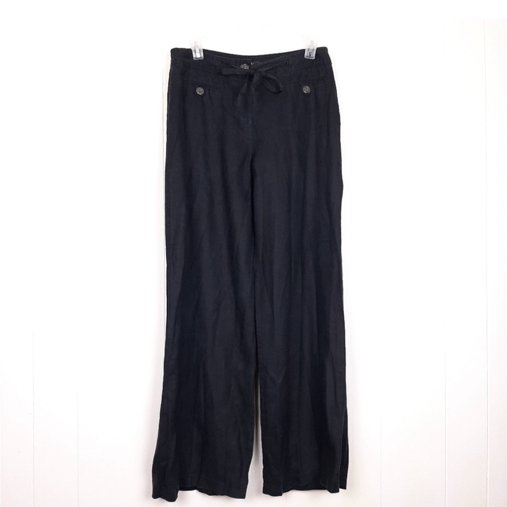 Wide Leg Linen Drawstring Women’s Pants - Black